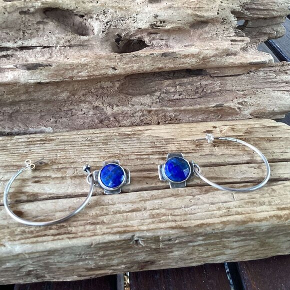 Sterling Silver and Lapis Hoop Earrings - Picture 1 of 5